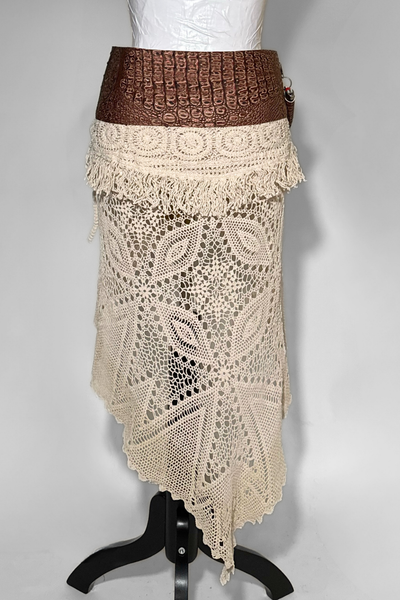 Load image into Gallery viewer, BELTED SKIRT — BRONZE CROC / ANTIQUE LAYERED CROCHET 01