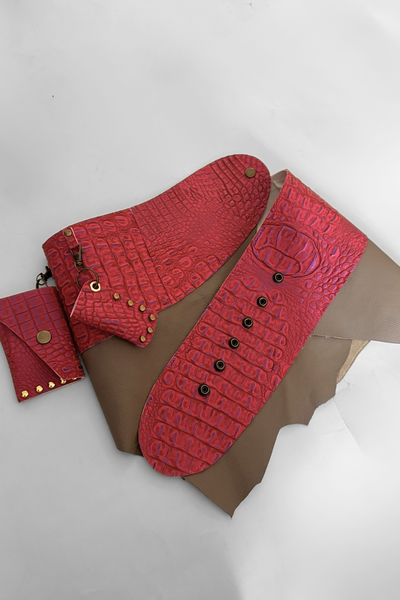 Load image into Gallery viewer, BELTED MINI — HOT PINK CROC / RECLAIMED LEATHER