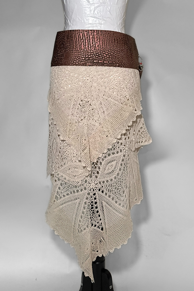 Load image into Gallery viewer, BELTED SKIRT — BRONZE CROC / ANTIQUE LAYERED CROCHET 02