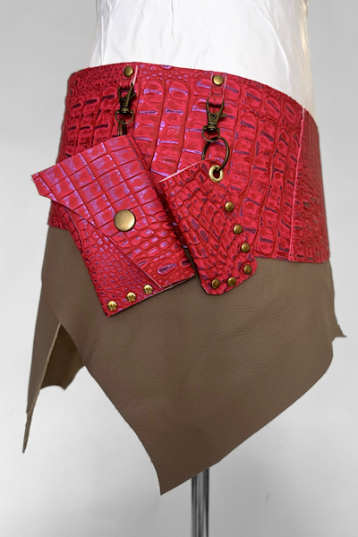 Load image into Gallery viewer, BELTED MINI — HOT PINK CROC / RECLAIMED LEATHER