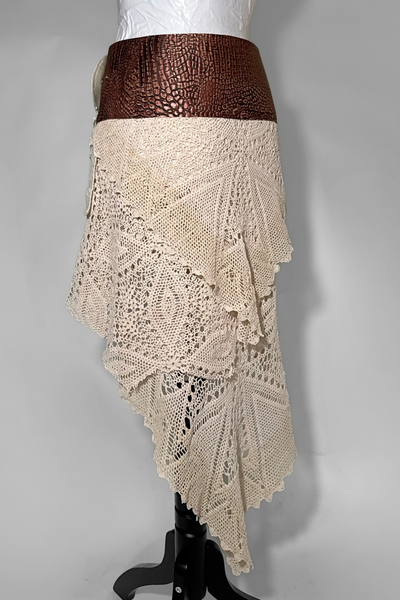 Load image into Gallery viewer, BELTED SKIRT — BRONZE CROC / ANTIQUE LAYERED CROCHET 02