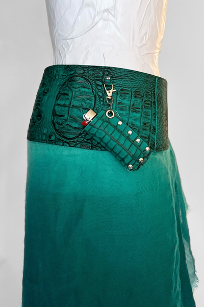 Load image into Gallery viewer, BELTED SKIRT — TEAL CROC / DEEP END