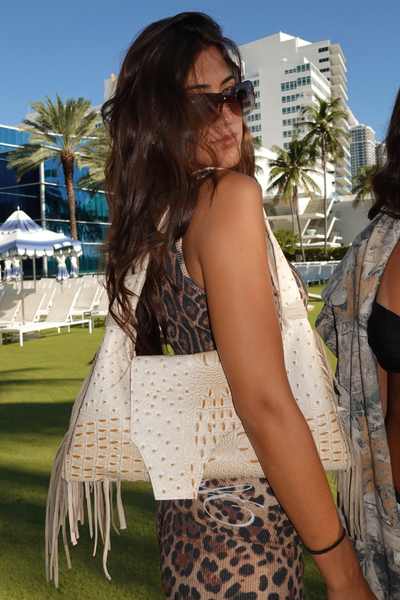 Load image into Gallery viewer, The Fringe Flap Bag in Crème
