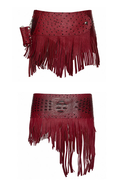 Load image into Gallery viewer, BELTED MINI — RED CROC / LEATHER FRINGE