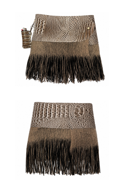 Load image into Gallery viewer, BELTED MINI — TAUPE CROC / KNIT FRINGE
