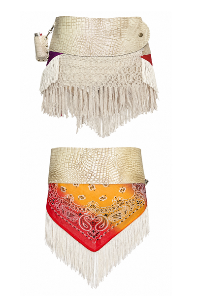 Load image into Gallery viewer, BELTED SKIRT — IVORY CROC / HIGH NOON