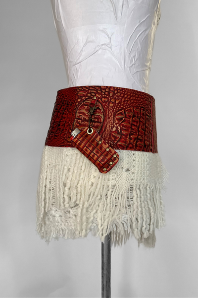 Load image into Gallery viewer, BELTED SKIRT — RED CROC / FIRESIDE