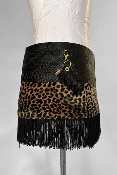 Load image into Gallery viewer, BELTED SKIRT — BLACK VIPER / LEOPARD