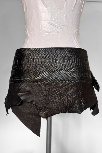 Load image into Gallery viewer, BELTED SKIRT — BLACK VIPER / RECLAIMED LEATHER
