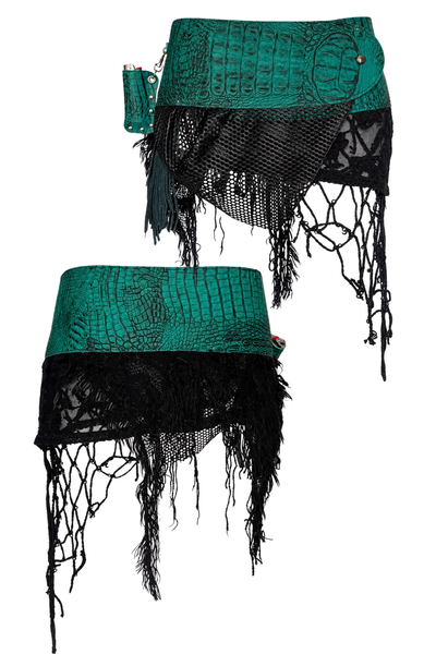 Load image into Gallery viewer, BELTED SKIRT — TEAL CROC / POSION IVY