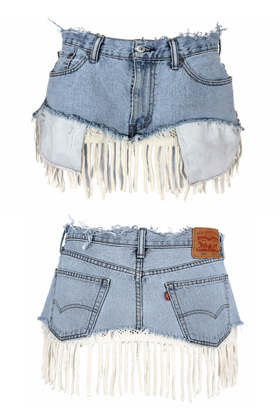 Load image into Gallery viewer, DENIM KNIT MINI- CREAM FRINGE (Size 30)