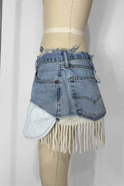Load image into Gallery viewer, DENIM KNIT MINI- CREAM FRINGE (Size 30)
