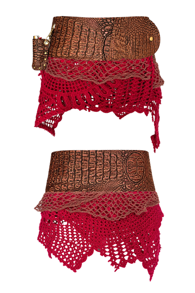 Load image into Gallery viewer, BELTED SKIRT — BRONZE CROC / HOT TODDY