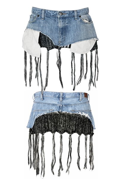 Load image into Gallery viewer, DENIM KNIT MINI- GRAY FRINGE (Size 30)