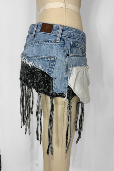 Load image into Gallery viewer, DENIM KNIT MINI- GRAY FRINGE (Size 30)