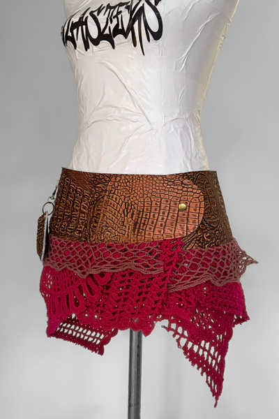 Load image into Gallery viewer, BELTED SKIRT — BRONZE CROC / HOT TODDY