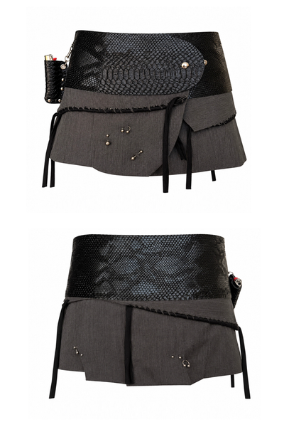 Load image into Gallery viewer, BELTED SKIRT — BLACK VIPER / OFFICE SIREN PIERCED