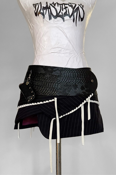Load image into Gallery viewer, BELTED SKIRT — BLACK VIPER / OFFICE SIREN