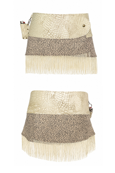 Load image into Gallery viewer, BELTED SKIRT — IVORY CROC / SAND