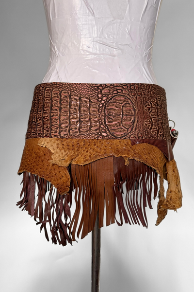 Load image into Gallery viewer, BELTED SKIRT — BRONZE CROC / EXOTIC