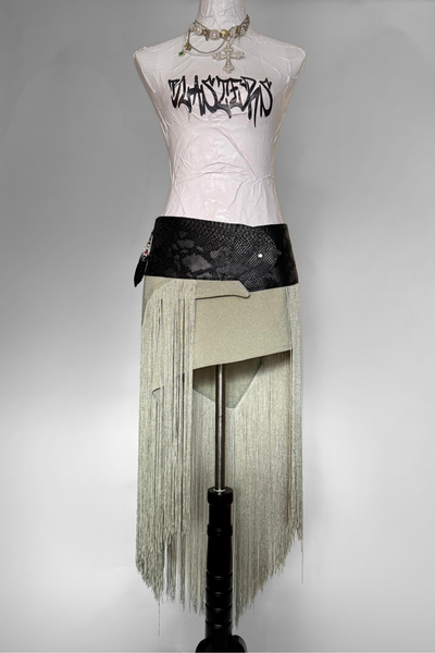 Load image into Gallery viewer, BELTED SKIRT — BLACK VIPER / ANGEL OF MY DREAMS