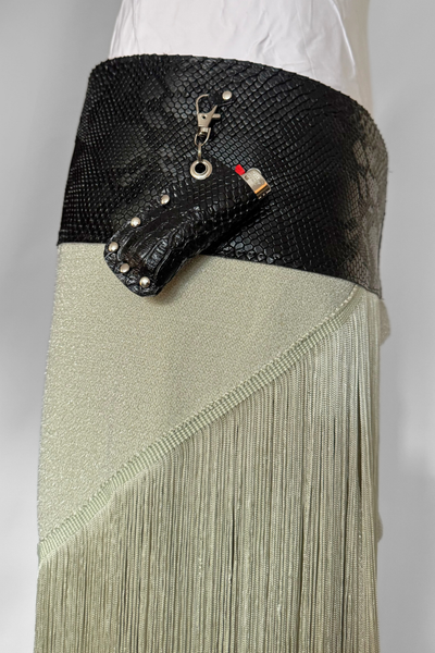 Load image into Gallery viewer, BELTED SKIRT — BLACK VIPER / ANGEL OF MY DREAMS