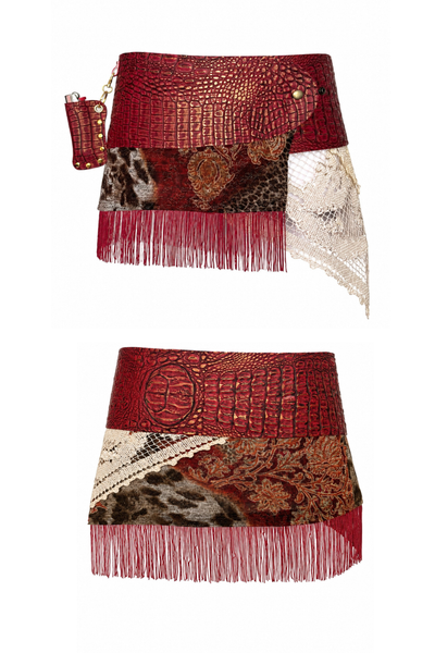 Load image into Gallery viewer, BELTED MINI — RED CROC / LAYERED FRINGE
