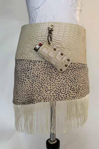 Load image into Gallery viewer, BELTED SKIRT — IVORY CROC / SAND