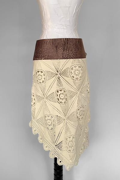 Load image into Gallery viewer, BELTED SKIRT — BRONZE CROC / ANTIQUE CROCHET