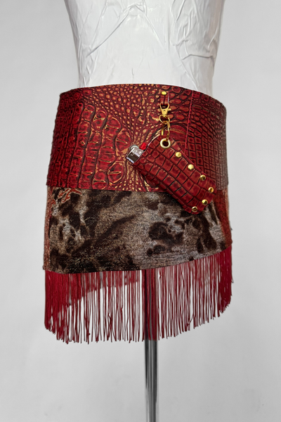 Load image into Gallery viewer, BELTED MINI — RED CROC / LAYERED FRINGE
