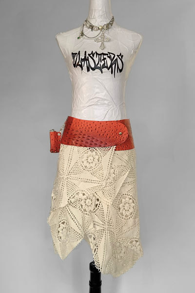 Load image into Gallery viewer, BELTED SKIRT — ORANGE CROC / ANTIQUE CROCHET