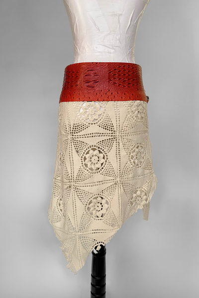 Load image into Gallery viewer, BELTED SKIRT — ORANGE CROC / ANTIQUE CROCHET