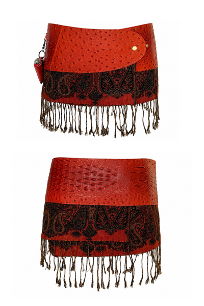 Load image into Gallery viewer, BELTED MINI — ORANGE CROC / PAISLEY FRINGE