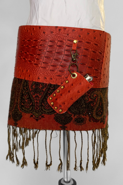 Load image into Gallery viewer, BELTED MINI — ORANGE CROC / PAISLEY FRINGE