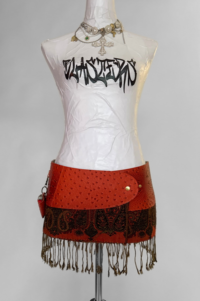 Load image into Gallery viewer, BELTED MINI — ORANGE CROC / PAISLEY FRINGE