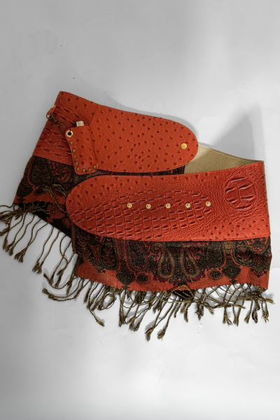 Load image into Gallery viewer, BELTED MINI — ORANGE CROC / PAISLEY FRINGE