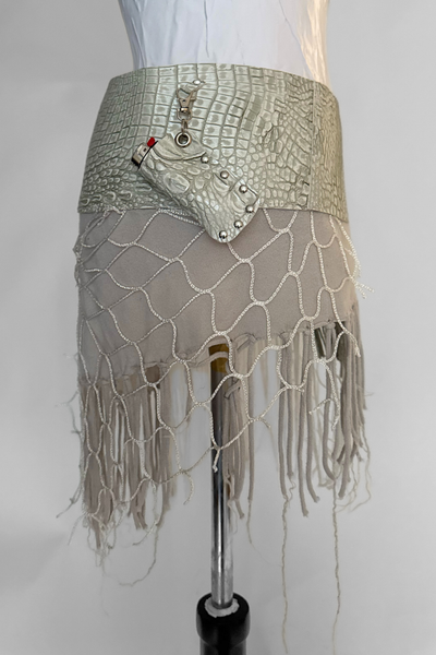 Load image into Gallery viewer, BELTED SKIRT — PEARL CROC / SMOKE