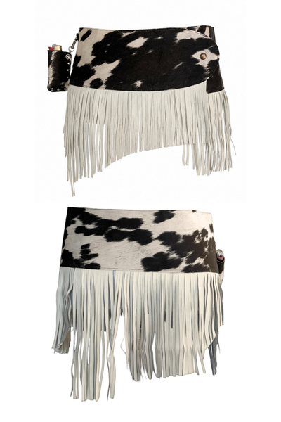 Load image into Gallery viewer, BELTED SKIRT — COWHIDE / LEATHER FRINGE