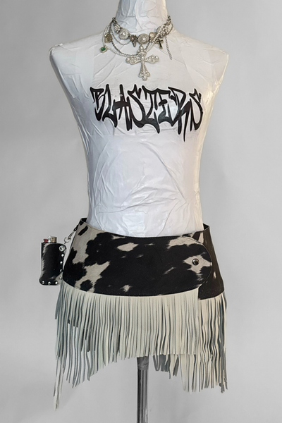 Load image into Gallery viewer, BELTED SKIRT — COWHIDE / LEATHER FRINGE