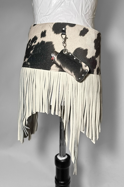 Load image into Gallery viewer, BELTED SKIRT — COWHIDE / LEATHER FRINGE