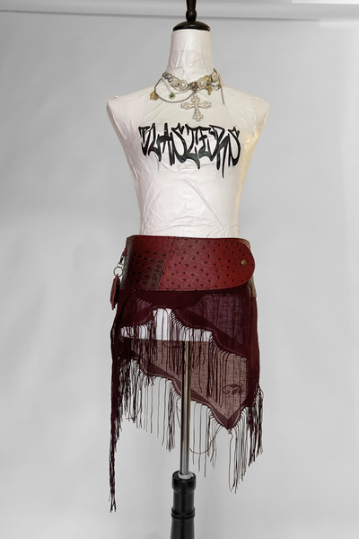 Load image into Gallery viewer, BELTED MINI — RED CROC / RED LACE FRINGE