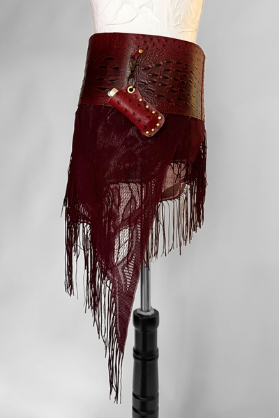 Load image into Gallery viewer, BELTED MINI — RED CROC / RED LACE FRINGE