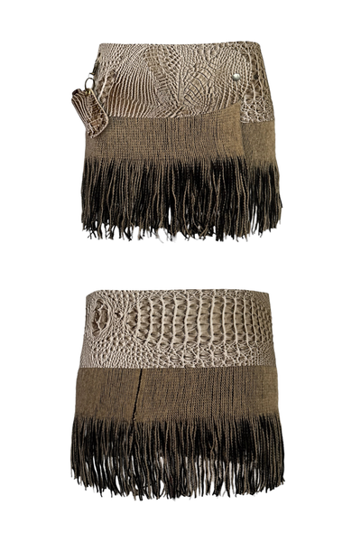 Load image into Gallery viewer, BELTED MINI — TAUPE CROC / KNIT FRINGE