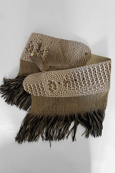 Load image into Gallery viewer, BELTED MINI — TAUPE CROC / KNIT FRINGE