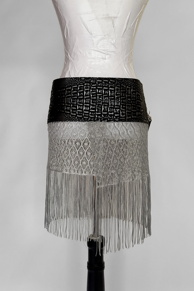 Load image into Gallery viewer, BELTED MINI — BLACK CROC / METALLIC FRINGE