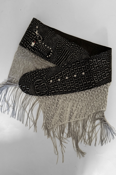 Load image into Gallery viewer, BELTED MINI — BLACK CROC / METALLIC FRINGE