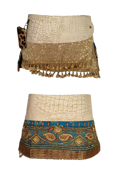 Load image into Gallery viewer, BELTED MINI — IVORY CROC / BEADED FRINGE