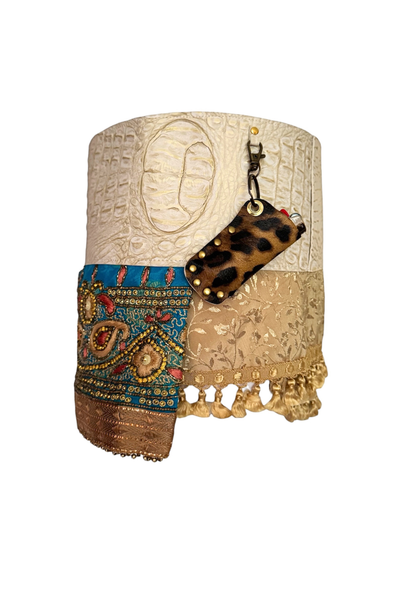 Load image into Gallery viewer, BELTED MINI — IVORY CROC / BEADED FRINGE