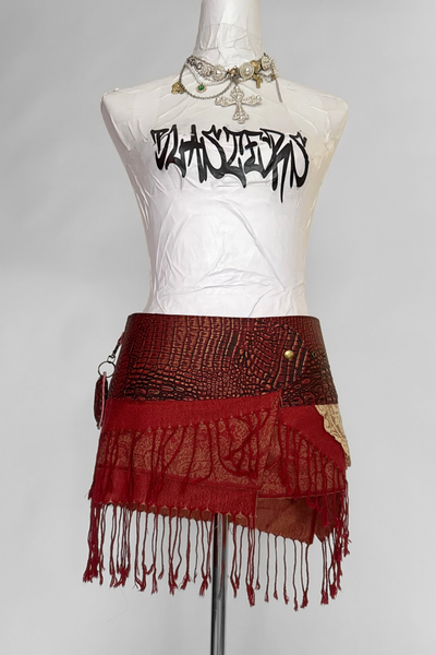 Load image into Gallery viewer, BELTED MINI — RED CROC / RED FRINGE