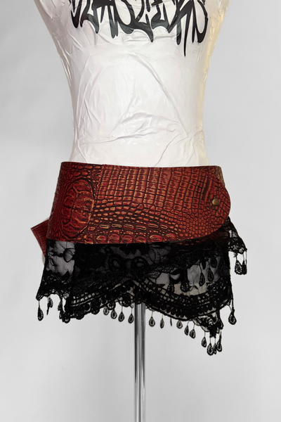 Load image into Gallery viewer, BELTED MINI — RED CROC / BLACK LACE